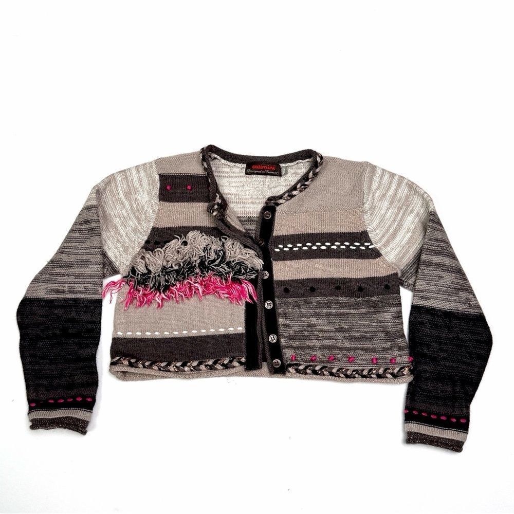 Catimini Toddler Girl Gray Brown Knit Bolero Cropped Cardigan Sweater Size 3 Y